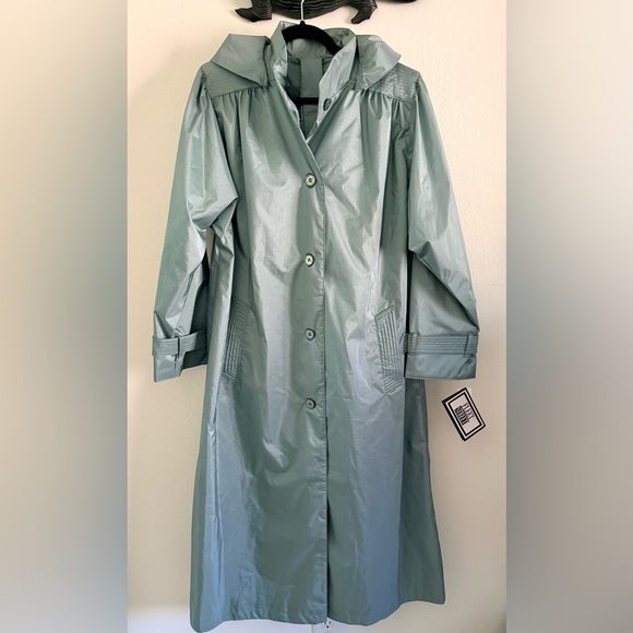 fleet street Jackets & Blazers - Chic Sage Long Rain Coat with Belt